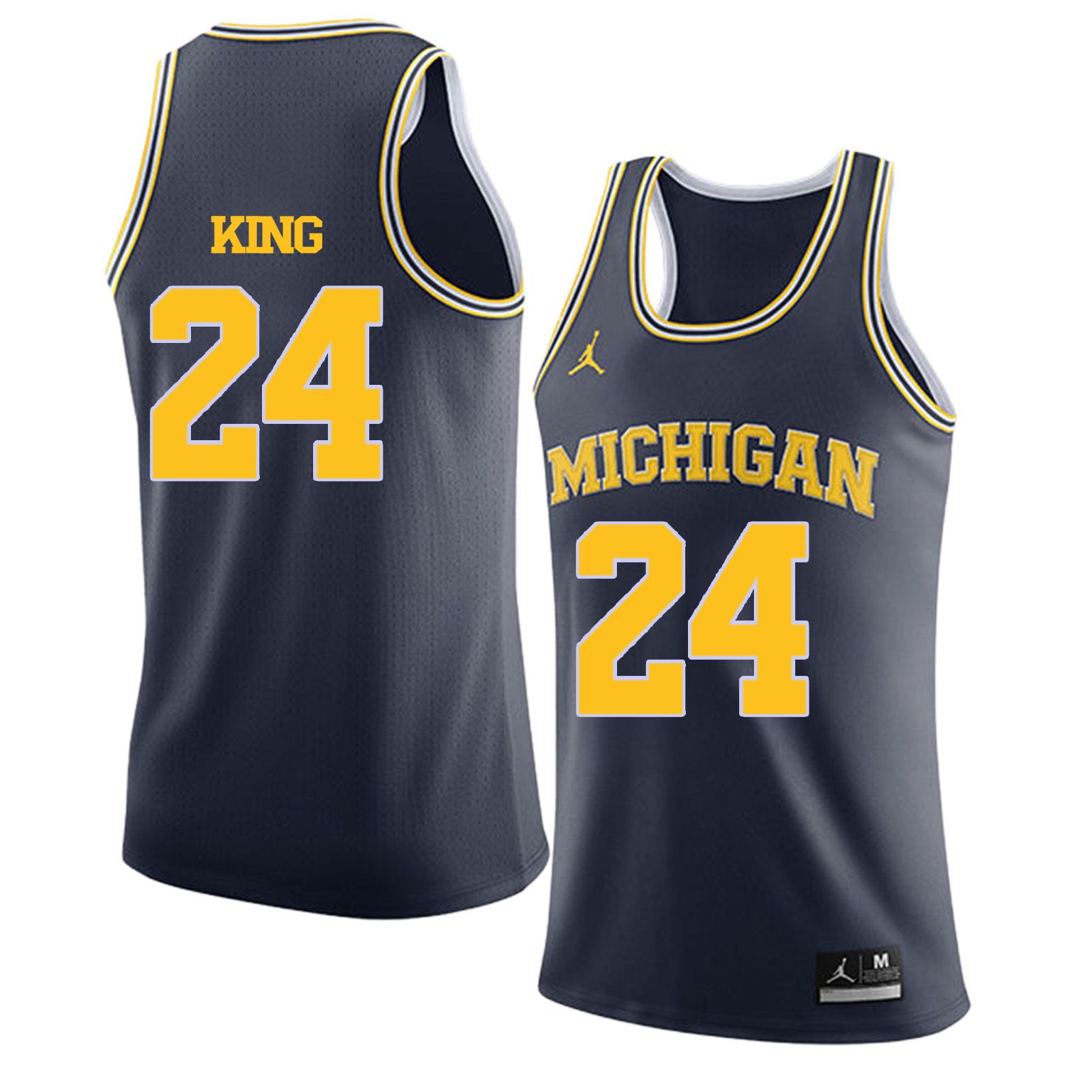 Men Jordan University of Michigan Basketball Navy #24 King Customized NCAA Jerseys